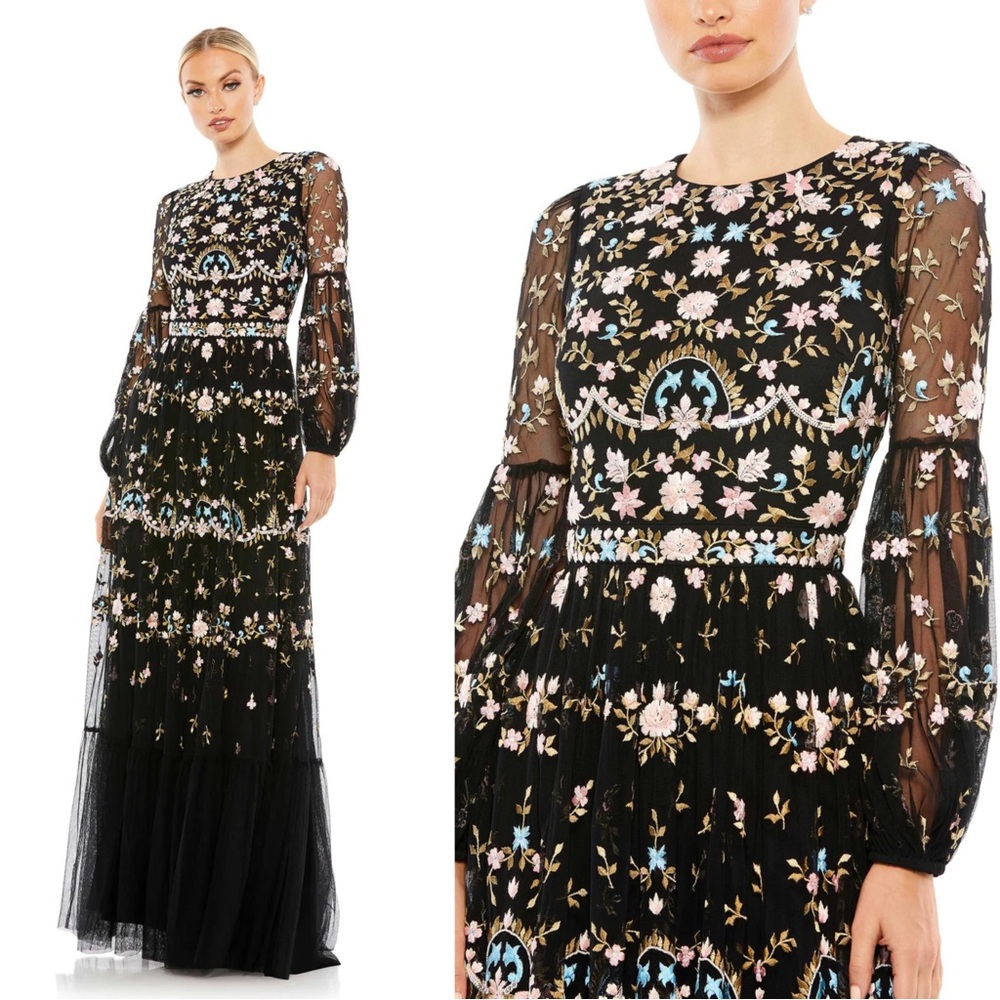 NWT | MAC DUGGAL Floral Flowy Feminine Bohemian Ruffle Garden Gown • size 10